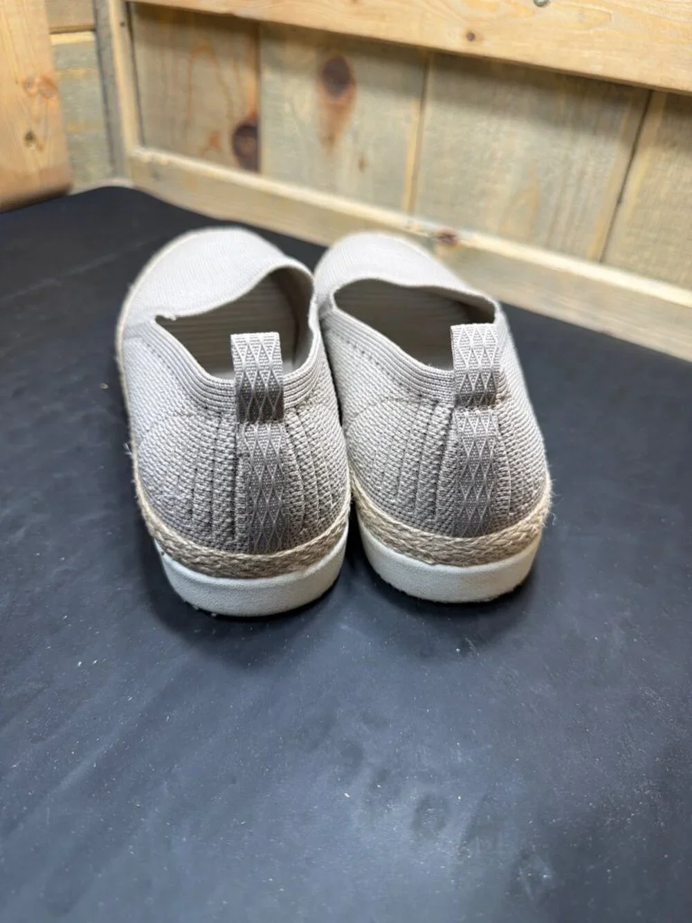 BOBS from Skechers Womens 7.5 Taupe Knit Espadrille Memory Foam Flats 113245
